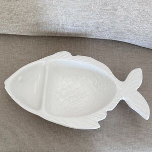 Coastal White Fish-Shaped Ceramic Serving Dish